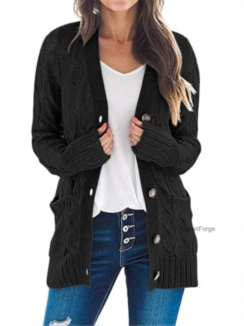 Long Sleeve Cable Knit Cardigan Sweater with Pockets